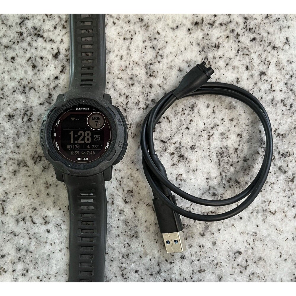 Garmin Instinct 2 Solar 45mm GPS Smartwatch Graphite Charger No Box Tested